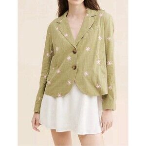 We The Free People Medium Cali Printed Blazer Olive Pink Women’s Jacket